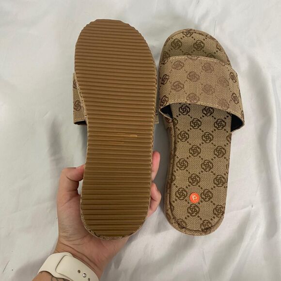 Signature Style Brown Tan Platform Slide Sandals EU 42 / US 11.5 - Picture 7 of 8